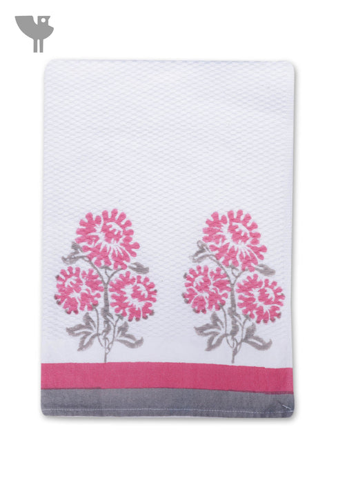 Handloom Cotton Hand Towel With Block Print Border